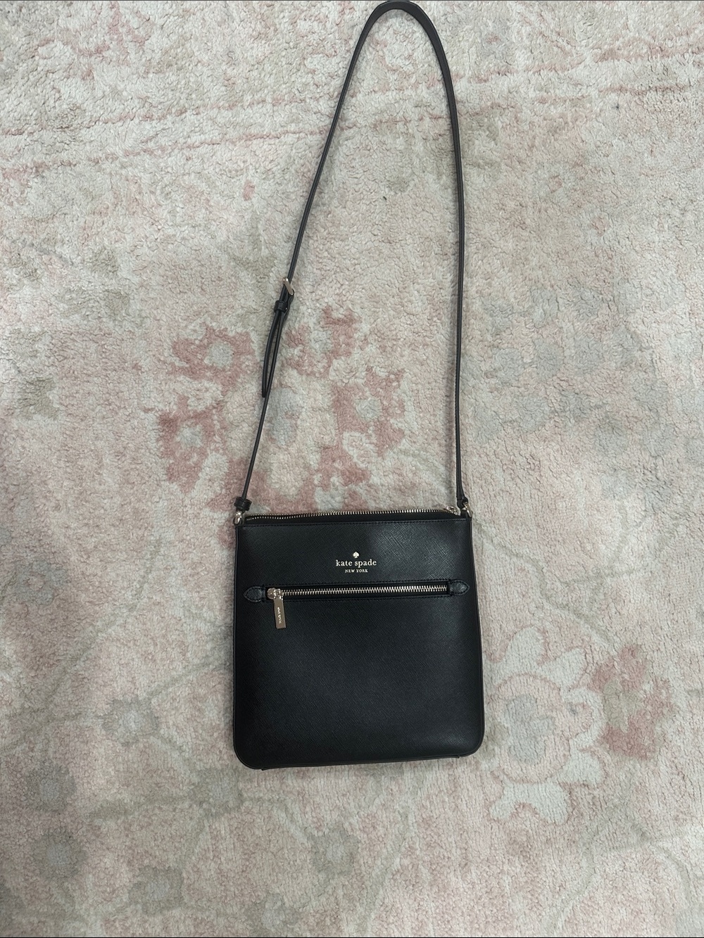kate spade Black Leather Messenger Crossbody with Front Zip